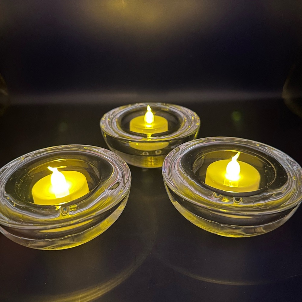 Set of 3 Iittala Ballo clear glass votive holders designed by Annaleena Hakatie.